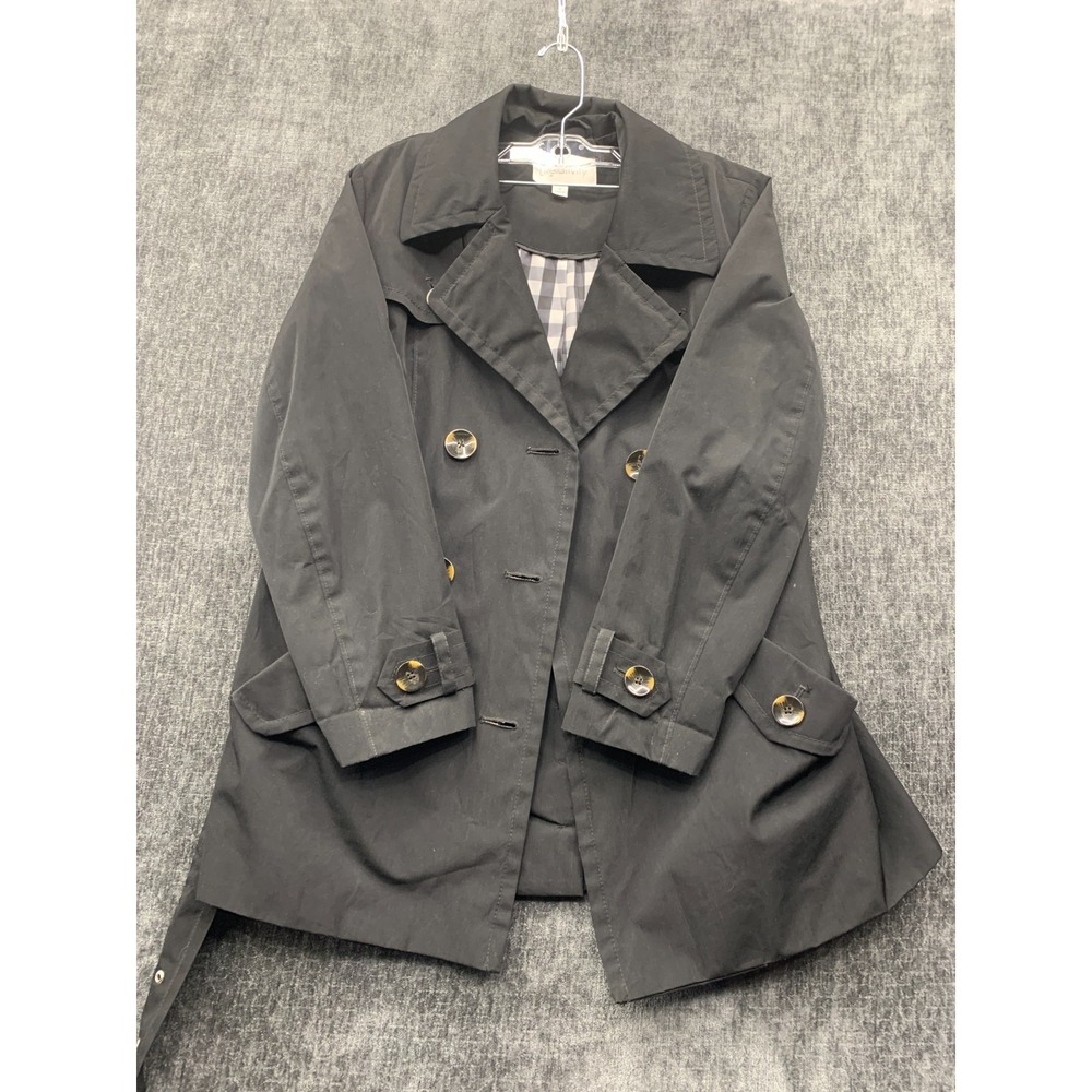 Relativity Trench Coat Womens Medium Gray Belted Double Breasted Notch Lapel